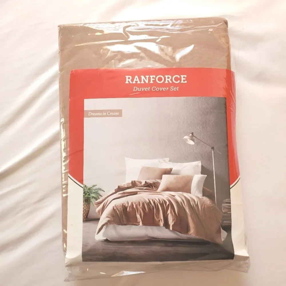 Bahi Tan/Cream 100% Cotton Sateen 4 Piece Duvet Cover Set Full